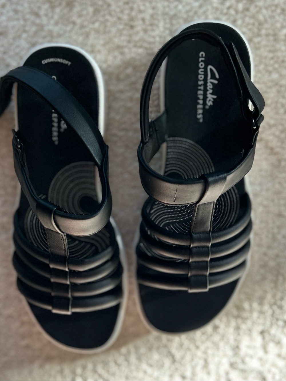 Clarks Black Cloudsteppers Cushioned Strap Sandals